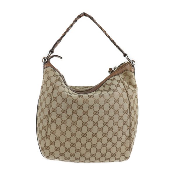 2102123007031 3 GUCCI Bamboo Shoulder Bag GG Canvas Beige Brown