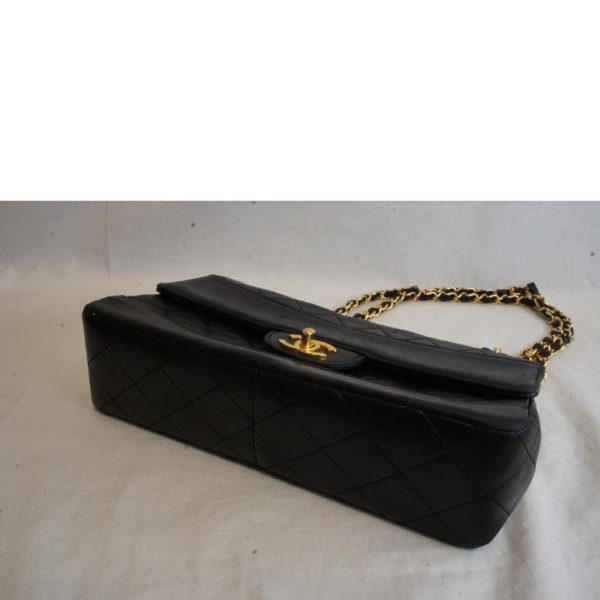 21035 3 Chanel Lambskin Chain Shoulder Bag Black