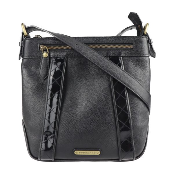 2105073008082 1 Burberry Enamel Leather Shoulder Bag Black