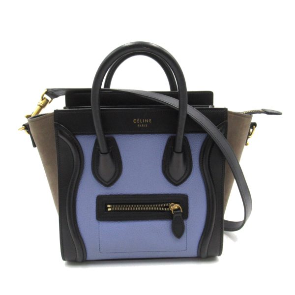 2106800539318 1 Celine Luggage Nano Shopper 2WAY LeatherSuede Handbag BlueBlack