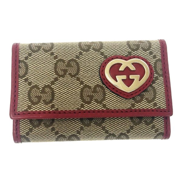 210696 1 Gucci GG Canvas 6 Row Lovely Heart Key Case Beige