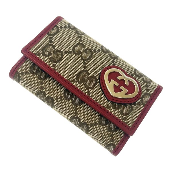 210696 2 Gucci GG Canvas 6 Row Lovely Heart Key Case Beige