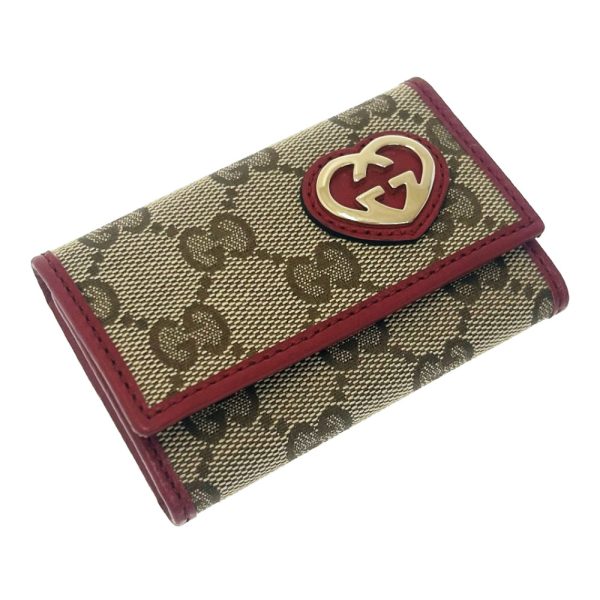 210696 3 Gucci GG Canvas 6 Row Lovely Heart Key Case Beige