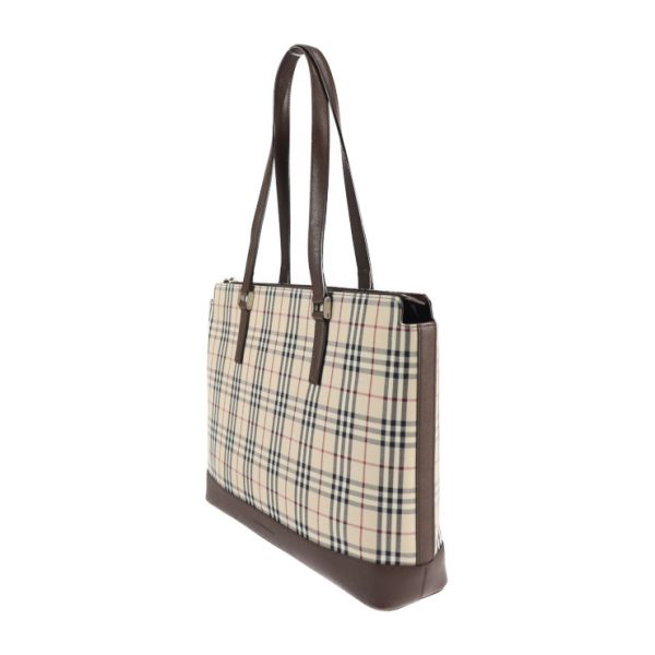 2107063008150 2 Burberry Check Canvas Leather Tote Bag Beige Brown