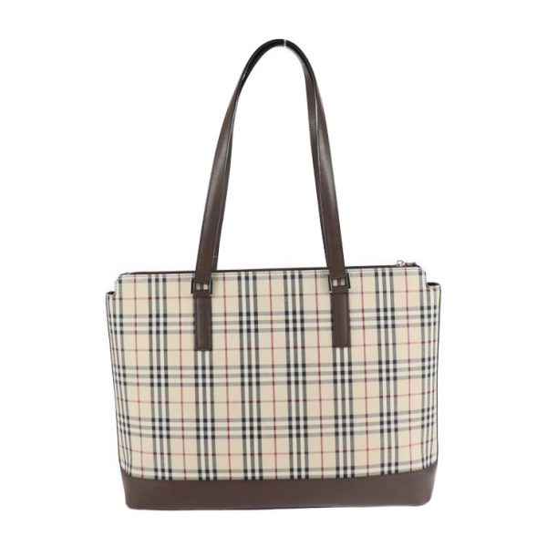 2107063008150 3 Burberry Check Canvas Leather Tote Bag Beige Brown