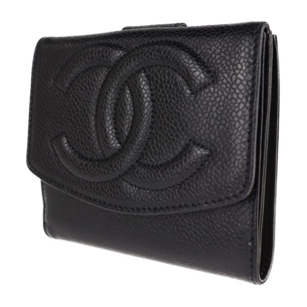 2110033002225 2 Chanel Bifold Wallet Caviar Black Decacoco W Hook