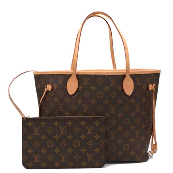 21108 1 Louis Vuitton Neverfull MM New Model Monogram Tote Bag Beige