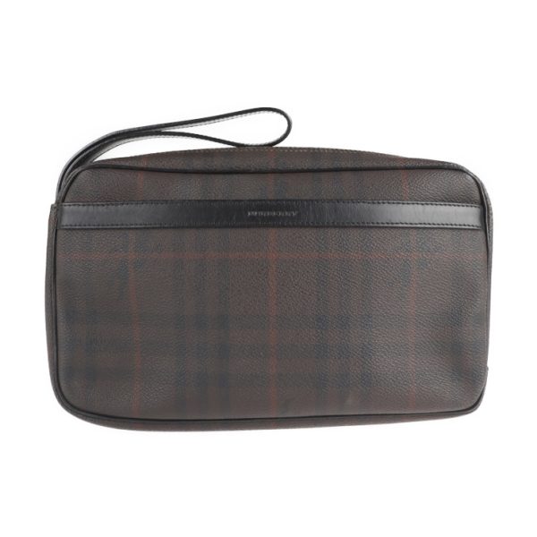 2111033007280 1 Burberry Plaid PVC Leather Wristlet Clutch Bag Dark Brown