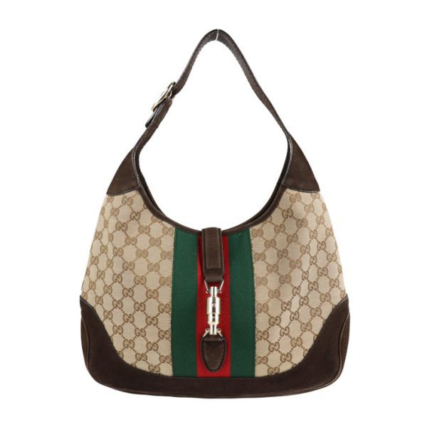 2111113007149 1 GUCCI New Jackie Sherry Line Shoulder Bag GG Canvas Nubuck Beige Brown