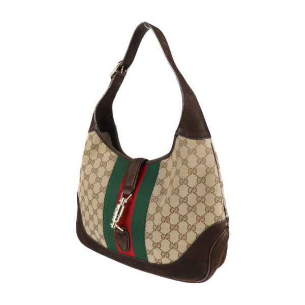 2111113007149 2 GUCCI New Jackie Sherry Line Shoulder Bag GG Canvas Nubuck Beige Brown