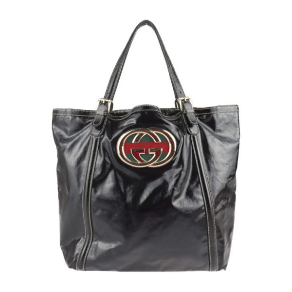 2111113007150 1 GUCCI Large Brit Tote Bag PVC Leather Black