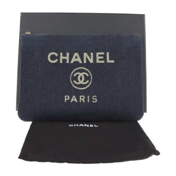 2112023007203 1 Chanel Clutch Denim Navy Gold Pouch Handbag