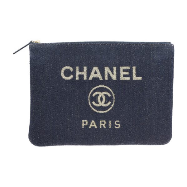 2112023007203 2 Chanel Clutch Denim Navy Gold Pouch Handbag