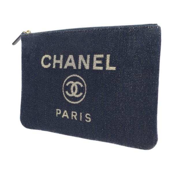 2112023007203 3 Chanel Clutch Denim Navy Gold Pouch Handbag