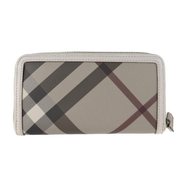 2112023007259 3 Burberry Check PVC Leather Long Wallet Smoked Trench Greige