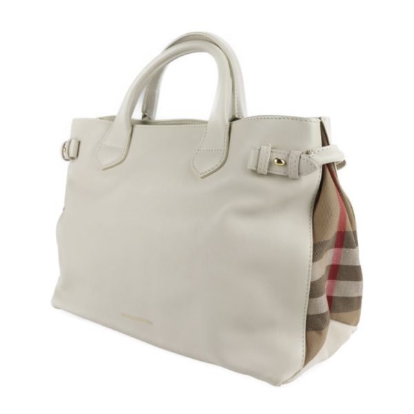 2112053002125 2 Burberry Medium Banner Leather Canvas Handbag Ivory