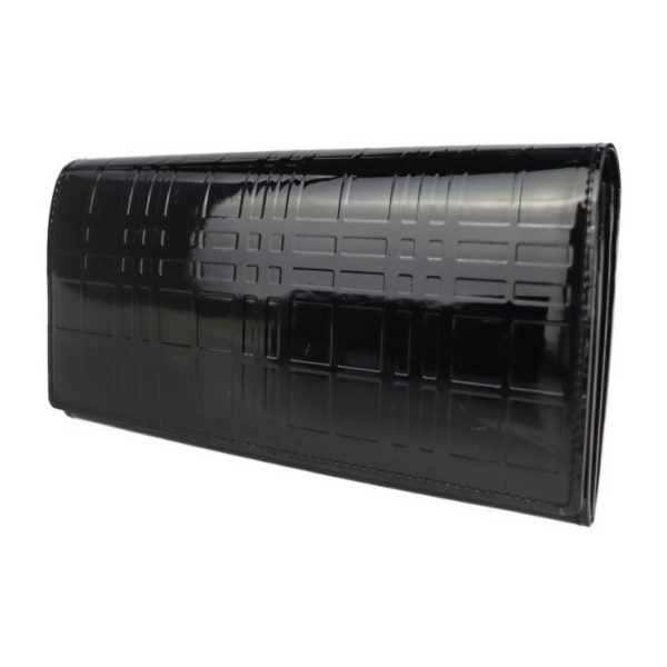 2112053002130 2 Burberry Check Embossed Patent Leather Bifold Wallet Black