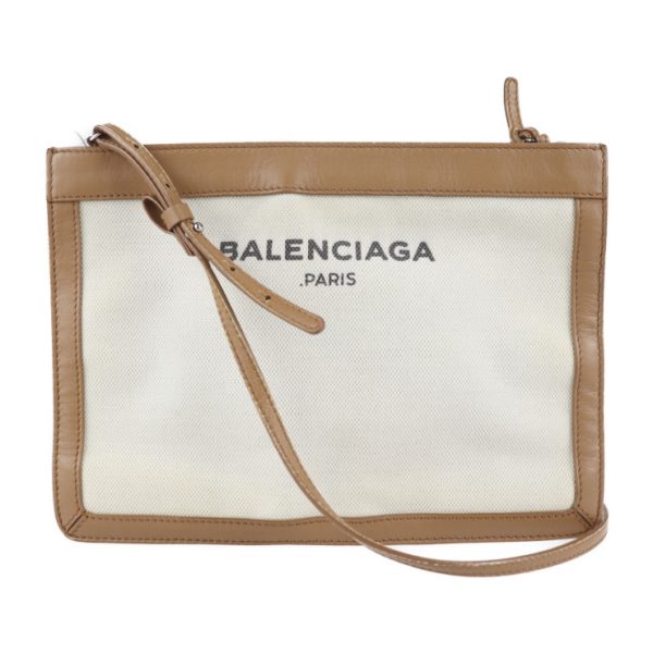 2112083007131 1 Balenciaga Navy Pochette Canvas Leather Shoulder Bag Ivory Brown