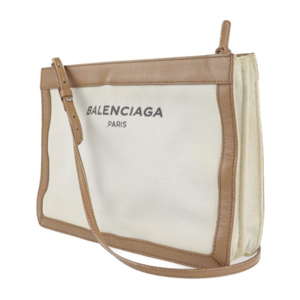 2112083007131 2 Balenciaga Navy Pochette Canvas Leather Shoulder Bag Ivory Brown