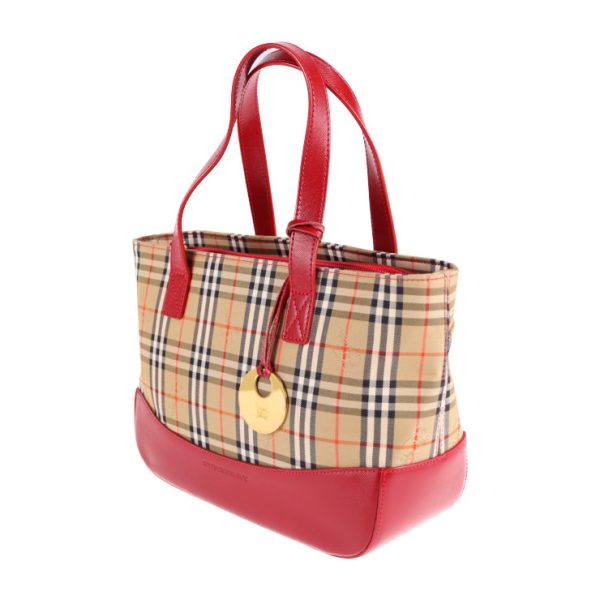 2114043002280 2 Burberry Nova Check Canvas Leather Handbag Beige Red