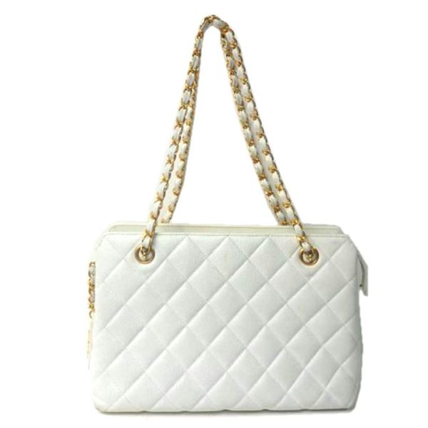 21144 1 Chanel Caviar Skin Chain Shoulder Bag White