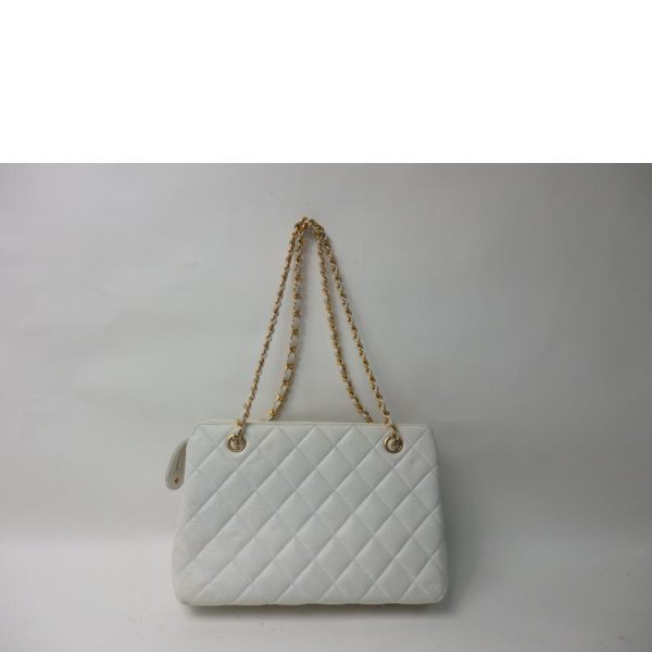 21144 2 Chanel Caviar Skin Chain Shoulder Bag White