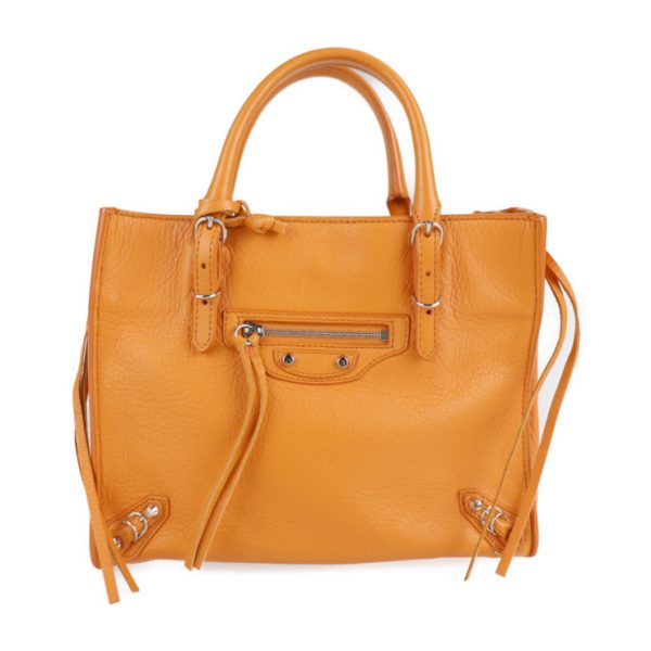 2116123007190 1 Balenciaga Paper Mini Leather Handbag Orange