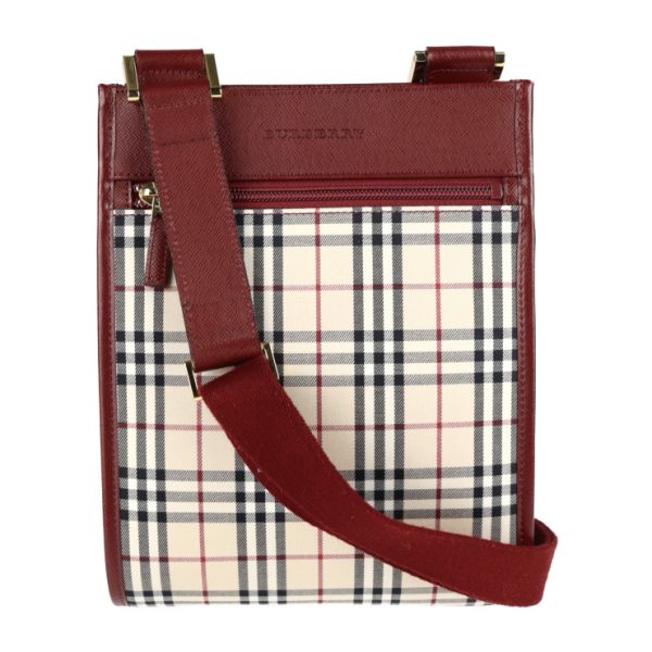 2117033002375 1 Burberry Check Canvas Leather Shoulder Bag Bordeaux Beige