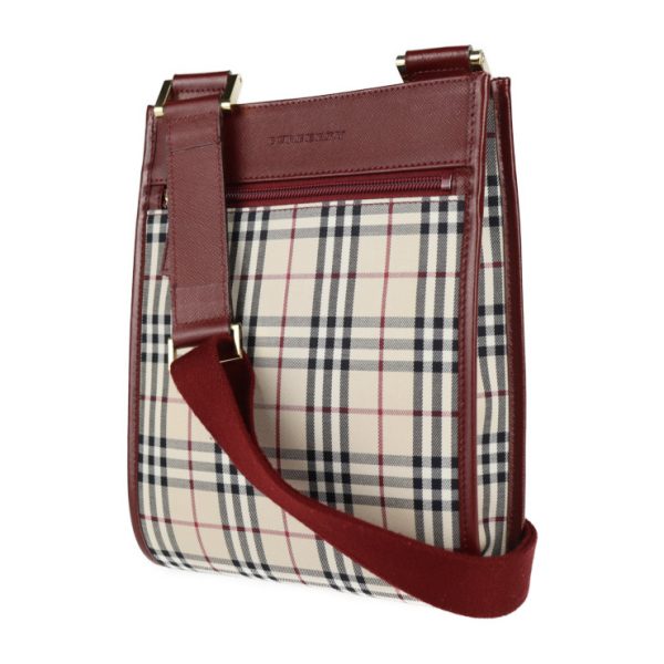 2117033002375 2 Burberry Check Canvas Leather Shoulder Bag Bordeaux Beige