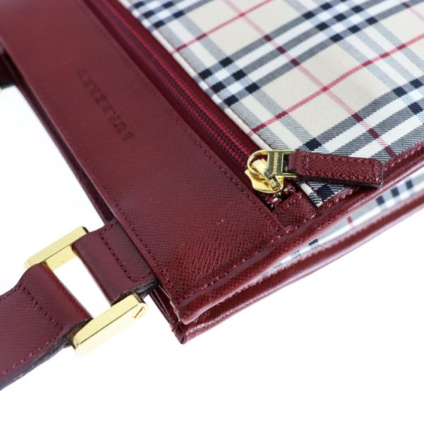 2117033002375 7 Burberry Check Canvas Leather Shoulder Bag Bordeaux Beige