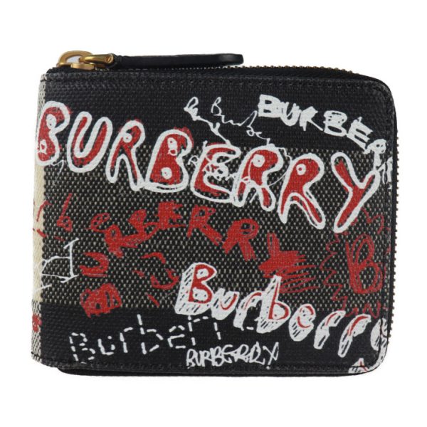 2117063007354 1 Burberry Sketchbook Graffiti Linen Cotton Bifold Wallet Black Multicolor