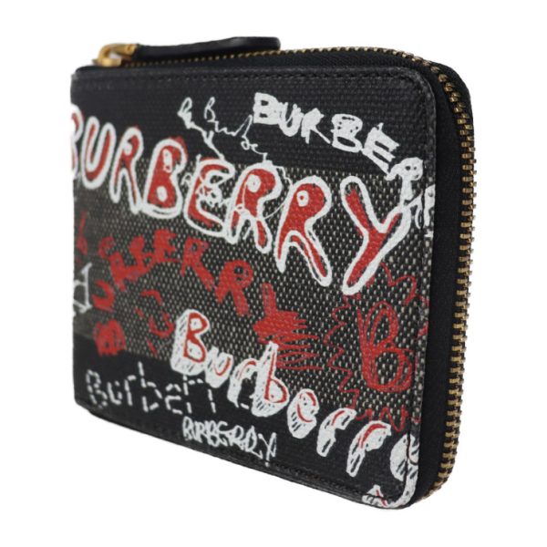 2117063007354 2 Burberry Sketchbook Graffiti Linen Cotton Bifold Wallet Black Multicolor