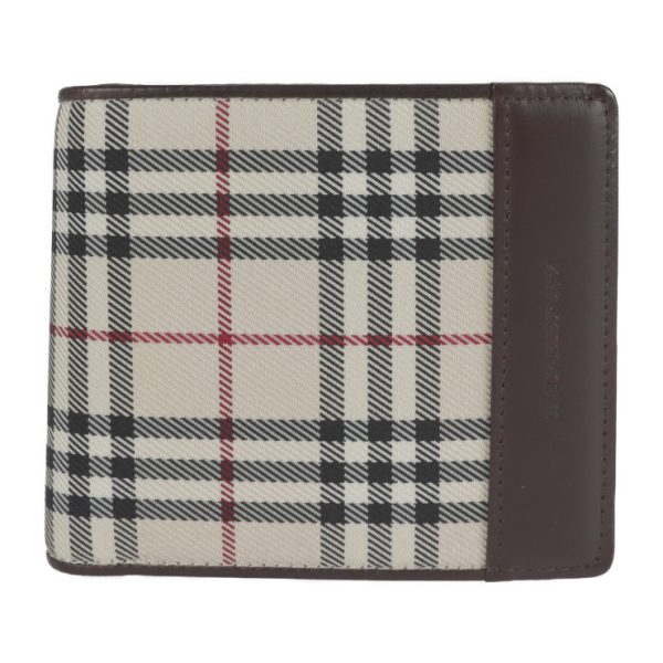 2118083002210 1 Burberry Plaid Canvas Leather Bifold Wallet Beige Brown