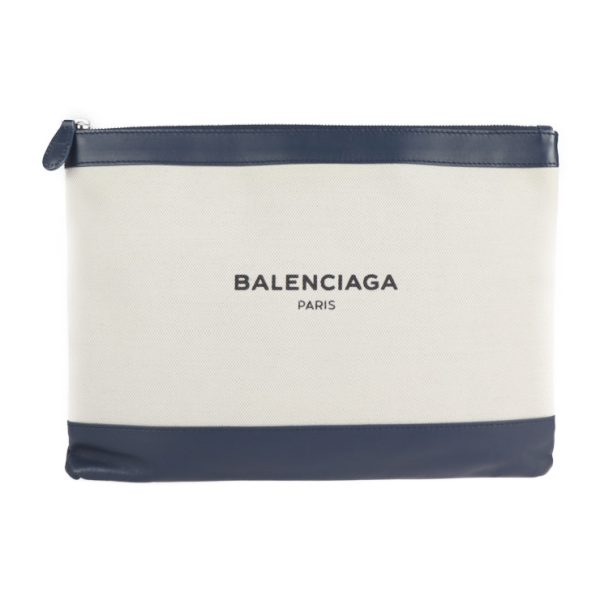 2118113007189 1 Balenciaga Navy Clip M Canvas Leather Clutch Bag Natural Navy