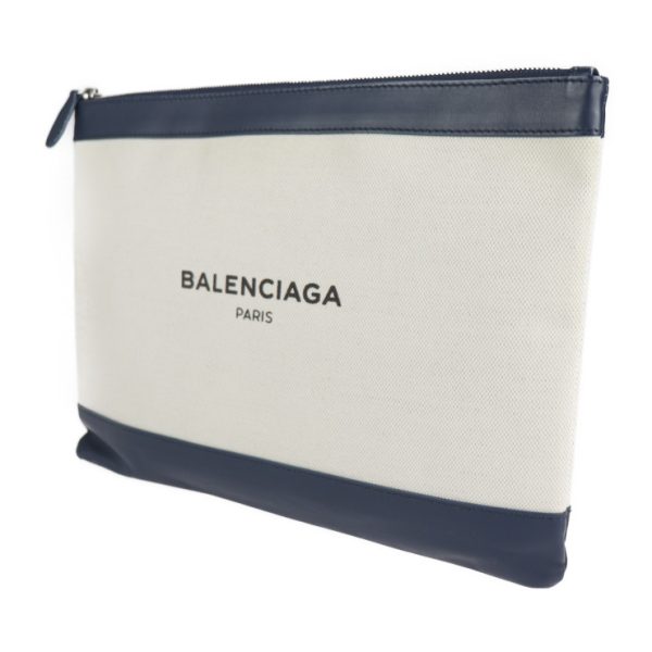 2118113007189 2 Balenciaga Navy Clip M Canvas Leather Clutch Bag Natural Navy