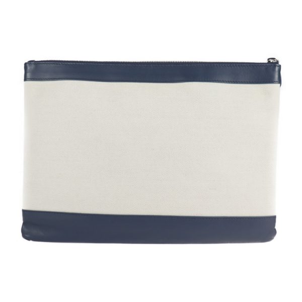 2118113007189 3 Balenciaga Navy Clip M Canvas Leather Clutch Bag Natural Navy