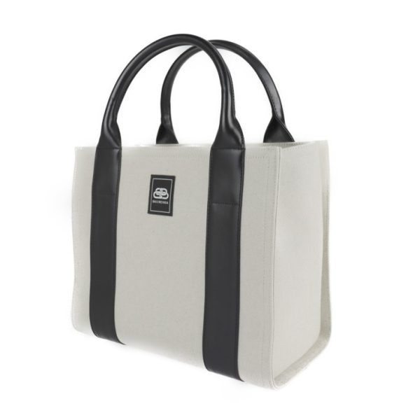 2118113007224 2 Balenciaga Trade S Canvas Leather Tote Bag Ivory Black