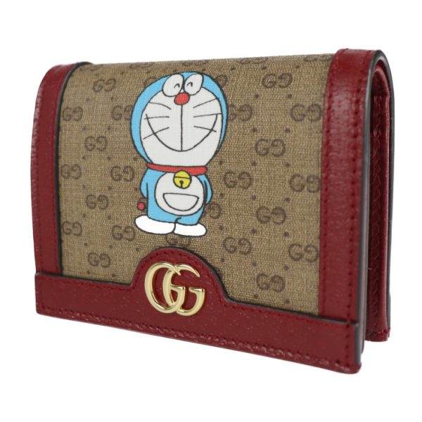 2118113007237 2 GUCCI Doraemon Bifold Wallet GG Supreme Canvas Beige Cherry Red