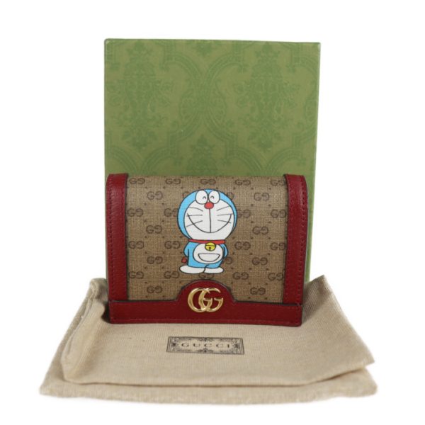 2118113007237 9 GUCCI Doraemon Bifold Wallet GG Supreme Canvas Beige Cherry Red