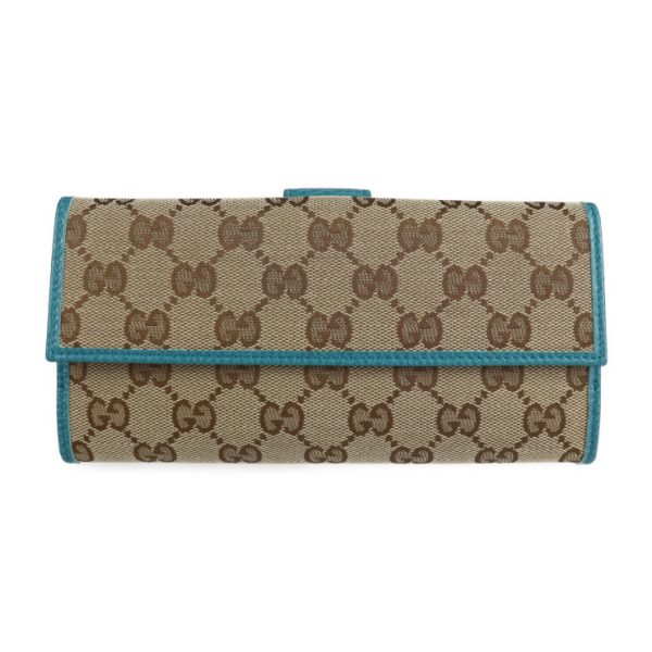 2120123008212 1 GUCCI GG Canvas Bifold Wallet Canvas Leather Beige Brown Turquoise