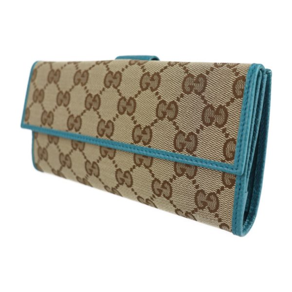 2120123008212 2 GUCCI GG Canvas Bifold Wallet Canvas Leather Beige Brown Turquoise