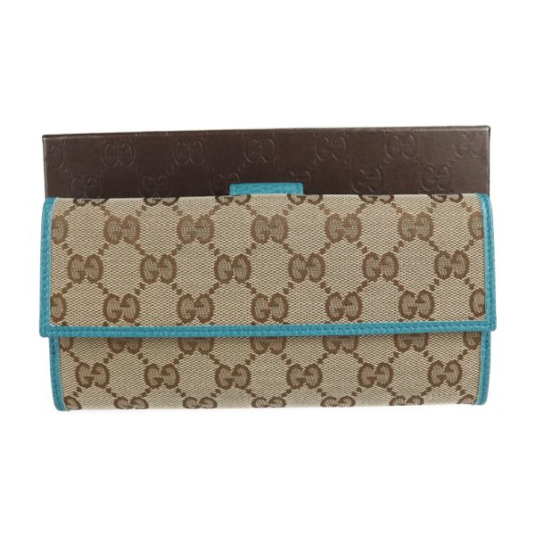 2120123008212 9 GUCCI GG Canvas Bifold Wallet Canvas Leather Beige Brown Turquoise