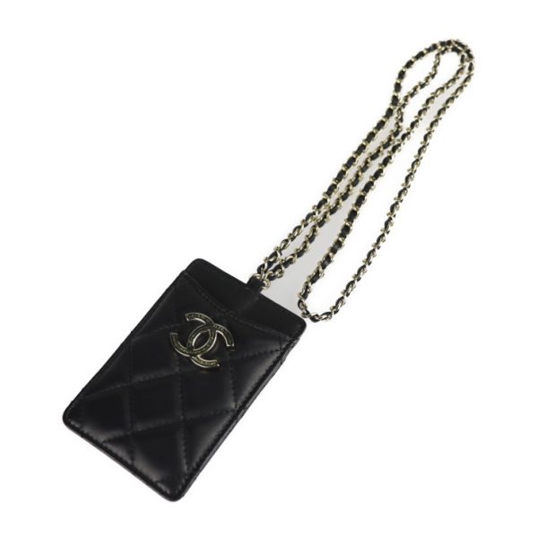 2120123008237 3 Chanel Card Case Lambskin Strap Matelasse Black