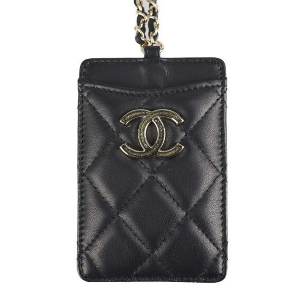 2120123008255 1 Chanel Card Case Lambskin Black Strap Pass