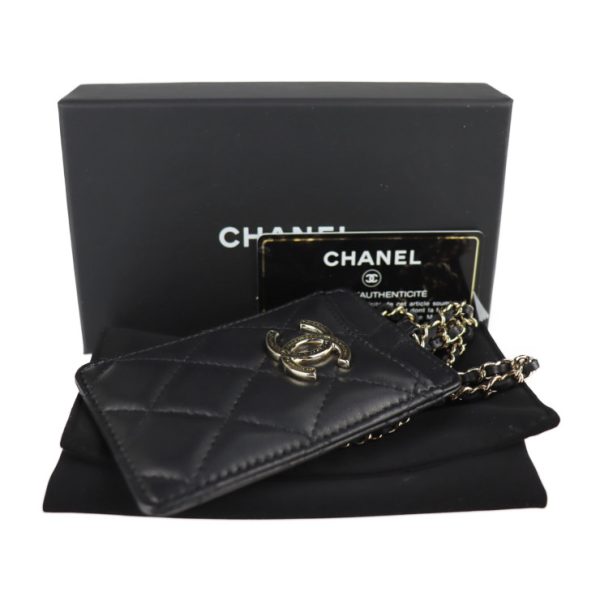 2120123008255 10 Chanel Card Case Lambskin Black Strap Pass