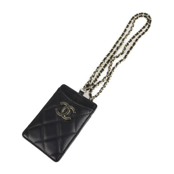 2120123008255 3 Chanel Card Case Lambskin Black Strap Pass