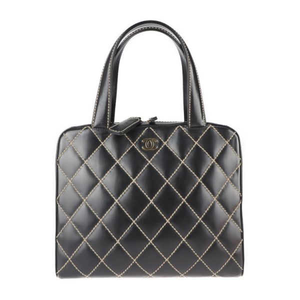 2121021001016 1 Chanel Matelasse Wild Stitch Handbag Leather Black