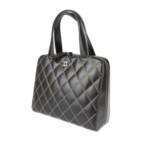 2121021001016 2 Chanel Matelasse Wild Stitch Handbag Leather Black