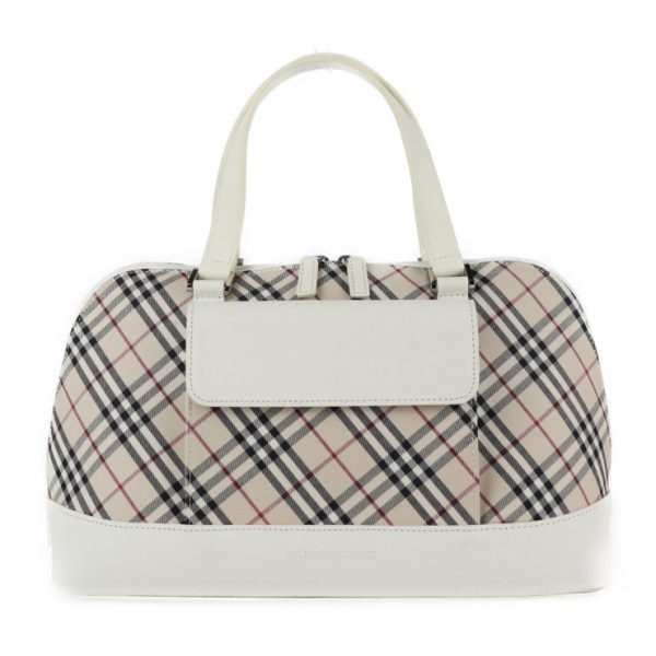 2121023008388 1 Burberry Plaid Canvas Leather Handbag Beige White