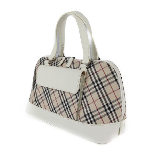 2121023008388 2 Burberry Plaid Canvas Leather Handbag Beige White